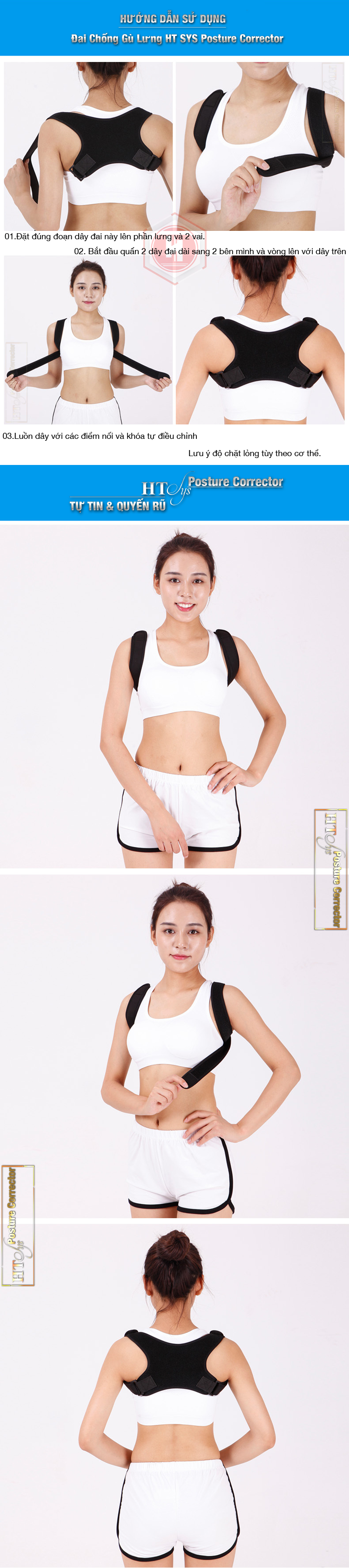 Đai chống gù lưng nam nữ HT SYS Posture Corrector-Kiểu dáng chữ X-Freesize-Màu đen