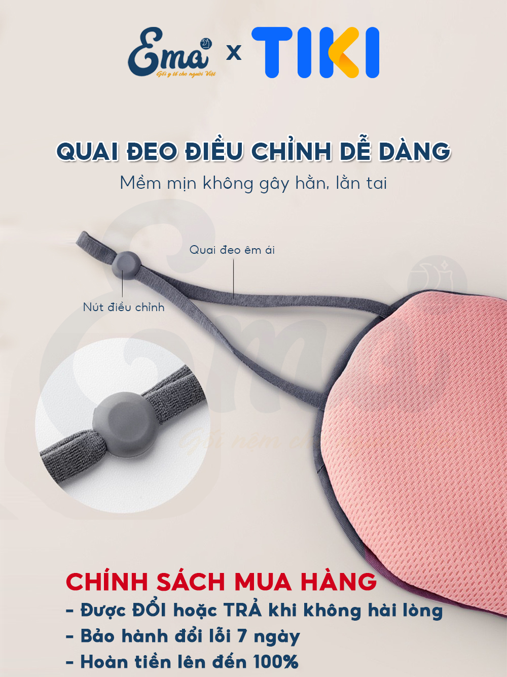 Bịt mắt ngủ lụa 2 mặt EMA, miếng che mắt ngủ cao cấp 2 mặt ấm mát có có quai đeo điều chỉnh