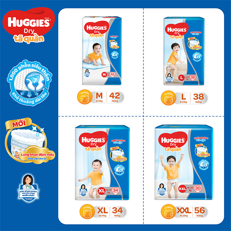 Tã Quần Huggies Dry Pants Jumbo M42 (5-10Kg)  - Gói 42 Miếng