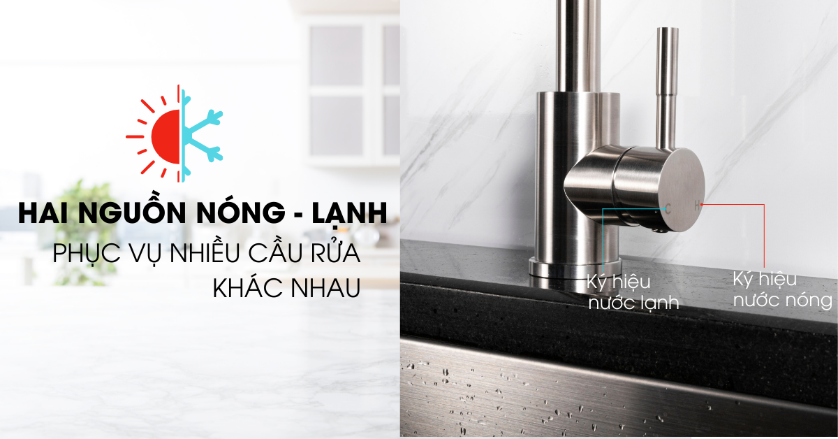 Vòi rửa bát Ecalite EF-K128S có 2 nguồn nước nóng lạnh tiện dụng