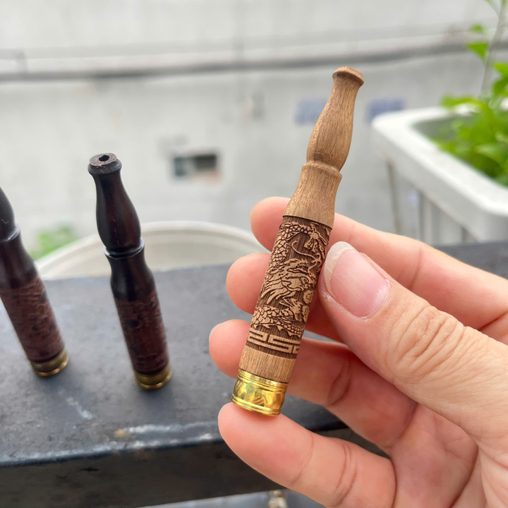 Tẩu Lọc Thuốc Bằng Gỗ Mun Khắc Rồng Phụng - TL016