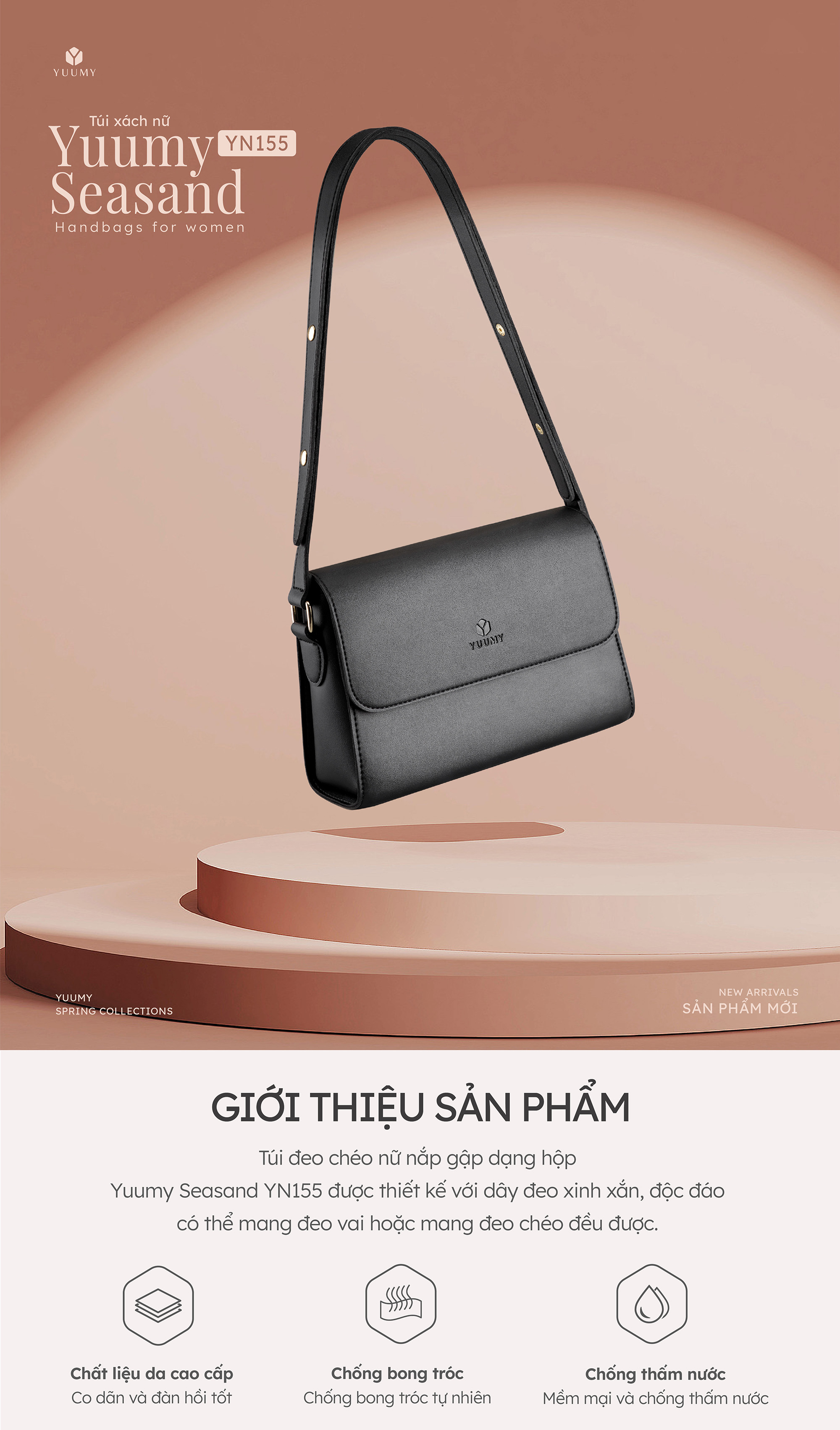 Túi Yuumy ( Thời trang nữ nắp gập dạng hộp size 21 - Túi đeo chéo da Seasand YN155 )