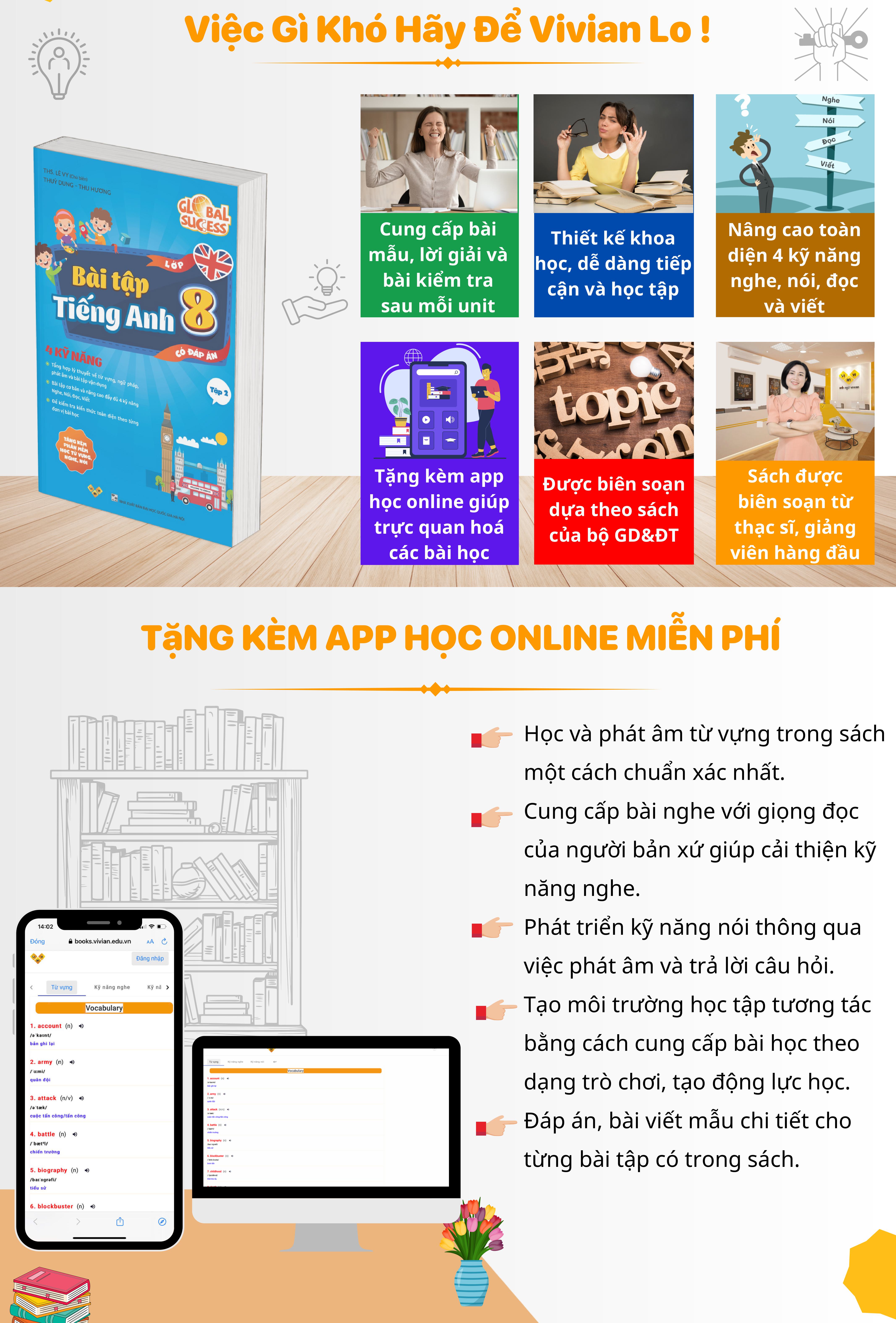 Bài tập tiếng Anh lớp 8, 4 kỹ năng Global Success (Có đáp án) – Tập 2 – ThS. Lê Vy – Anh ngữ Vivian