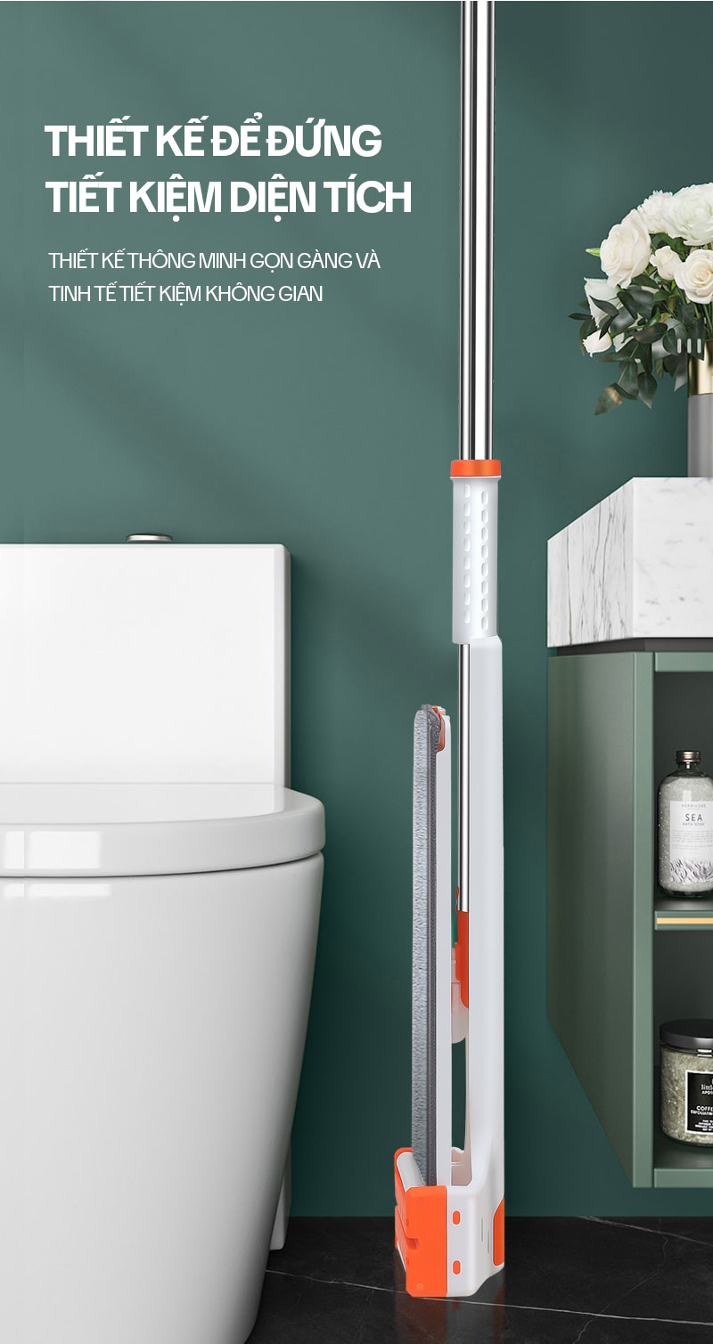 Cây Lau Nhà Tự Vắt KITIMOP WHITE 42CM, Chổi Lau Nhà Tự Vắt Thông Minh Xoay 360 Độ, Lau Sàn Làm Sạch