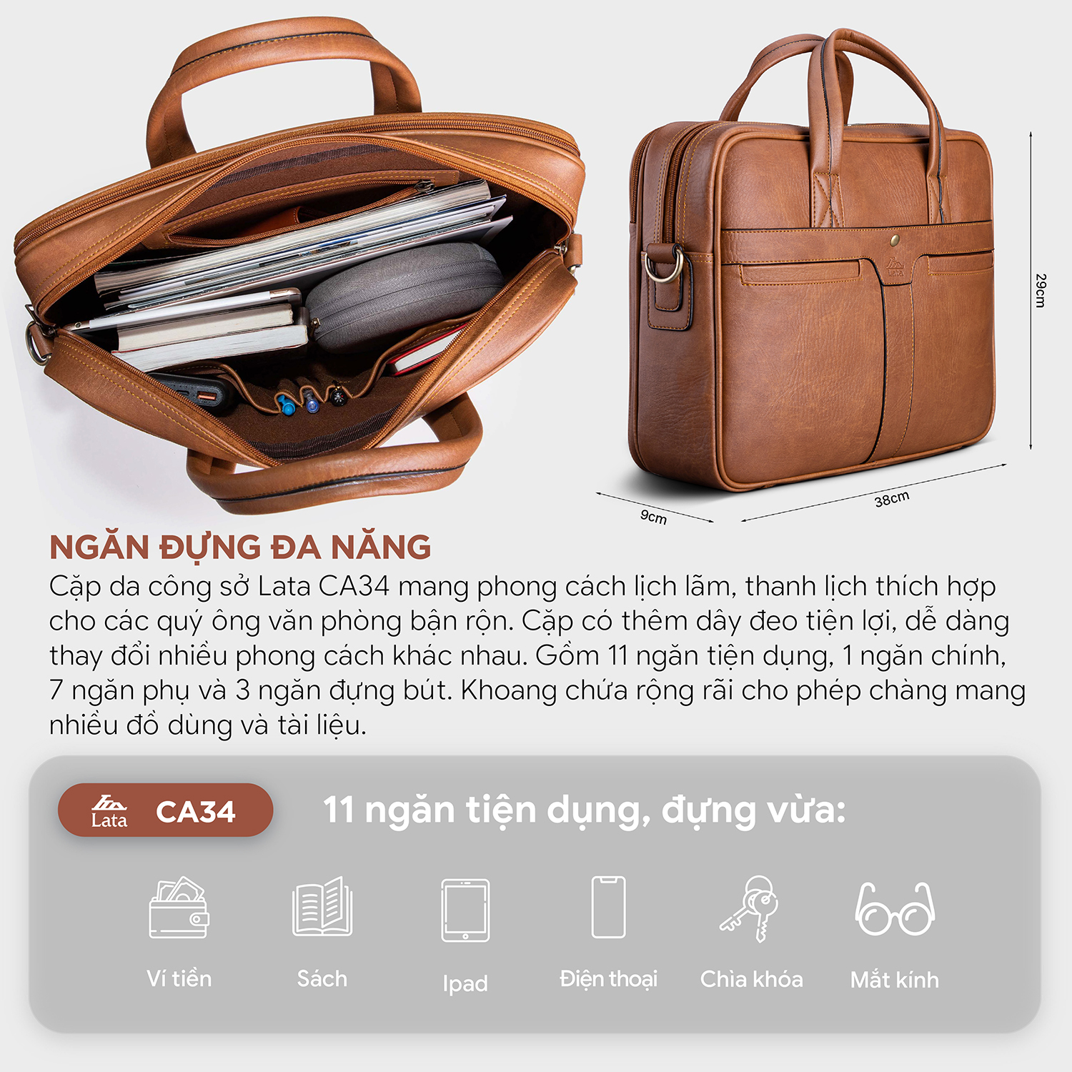 Cặp Công Sở Lata ( Thời trang nam basic - Cặp da CA34 )