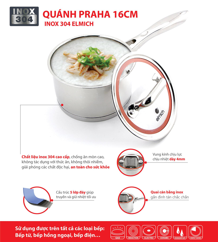Nồi Quánh Inox 304 Elmich Praha EL3276 2353276 (16cm)