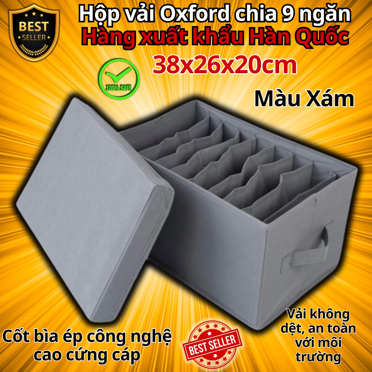 Bộ hộp vải đựng đồ 9 ngăn và 16 ngăn mã HQ4 - Combo hộp vải đựng quần áo chia ngăn gọn gàng tiện lợi chất vải Oxford cao cấp