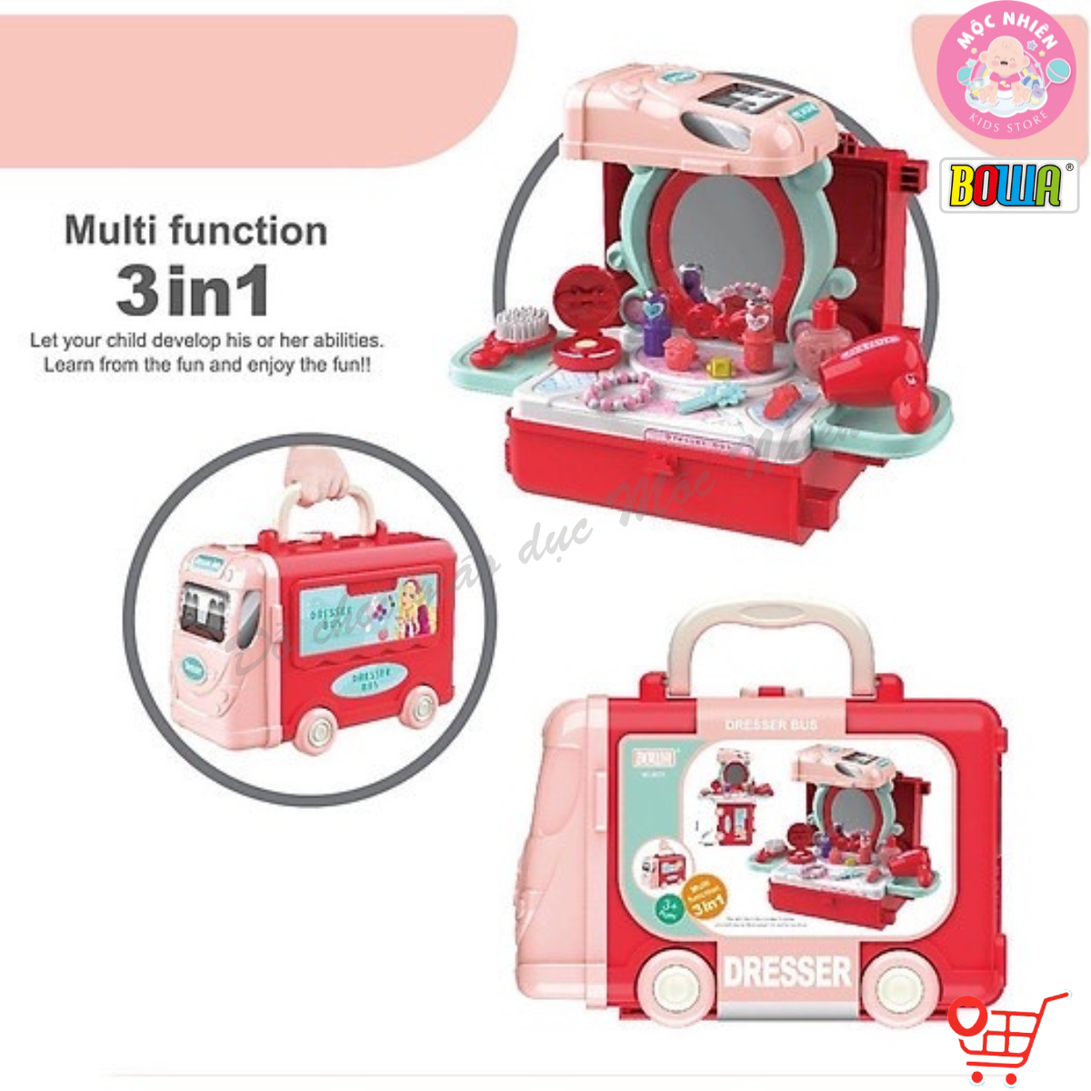Bộ đồ chơi hướng nghiệp nhập vai Bowa 8078 - Xe buýt trang điểm 25 chi tiết (bánh xe đẩy được)
