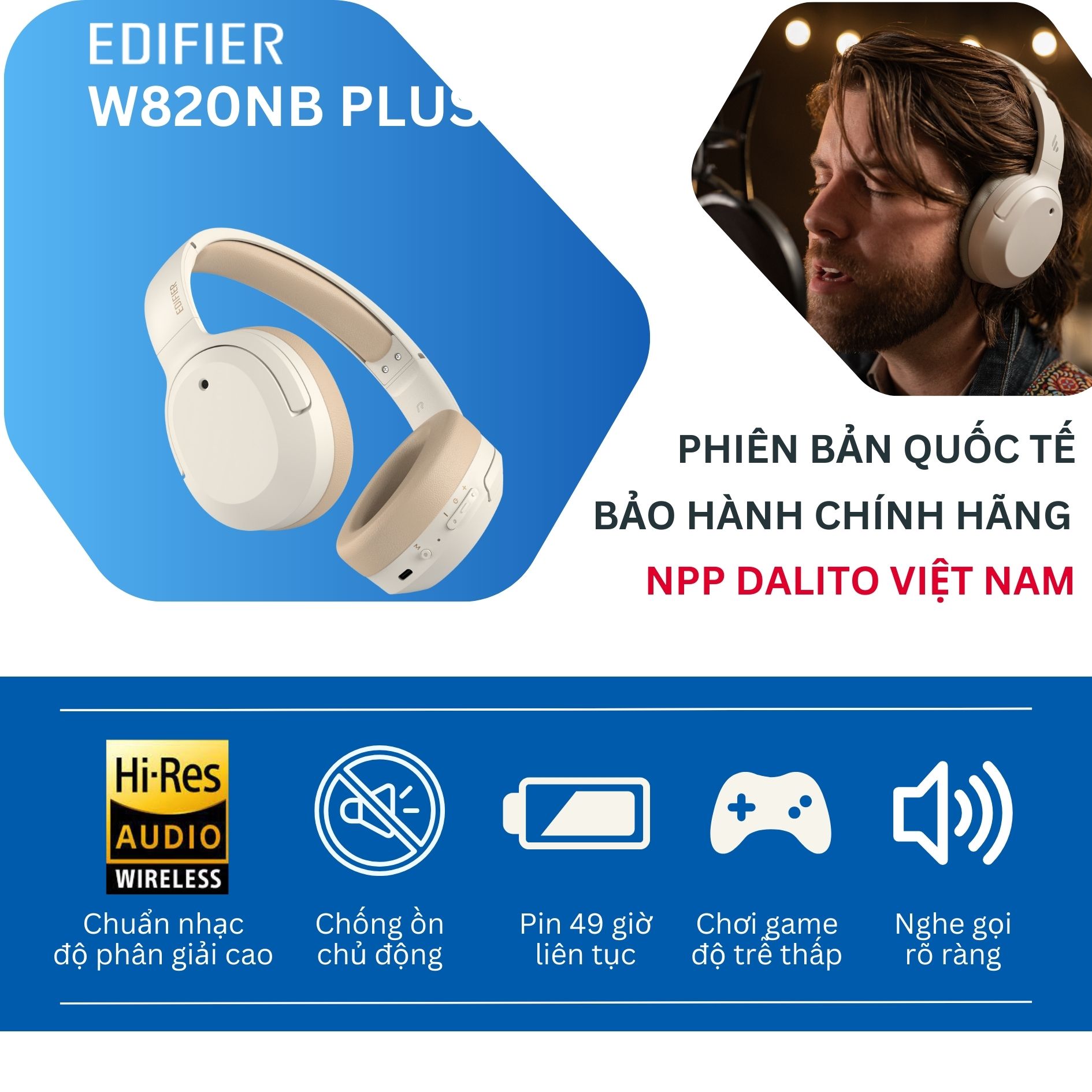 Tai nghe Edifier W820NB Plus bluetooth chụp tai