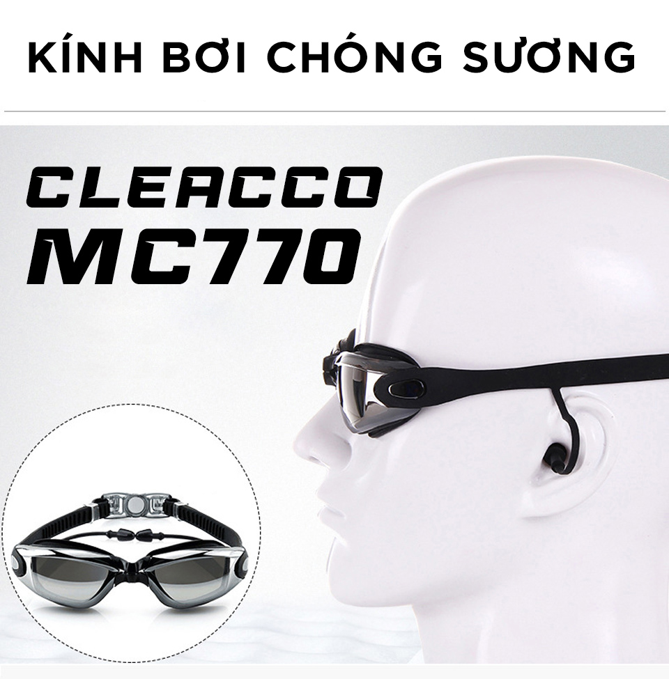 Kính Bơi Tráng Gương  kèm bịt tại cao cấp Cleacco chống sương mù , chống tia UV Hàng chính hãng - Tặng kèm nón bơi Silicon ( Màu ngẫu nhiên ) 