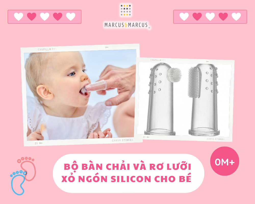 Bộ bàn chải và rơ lưỡi xỏ ngón silicon cho bé Marcus & Marcus, từ sơ sinh