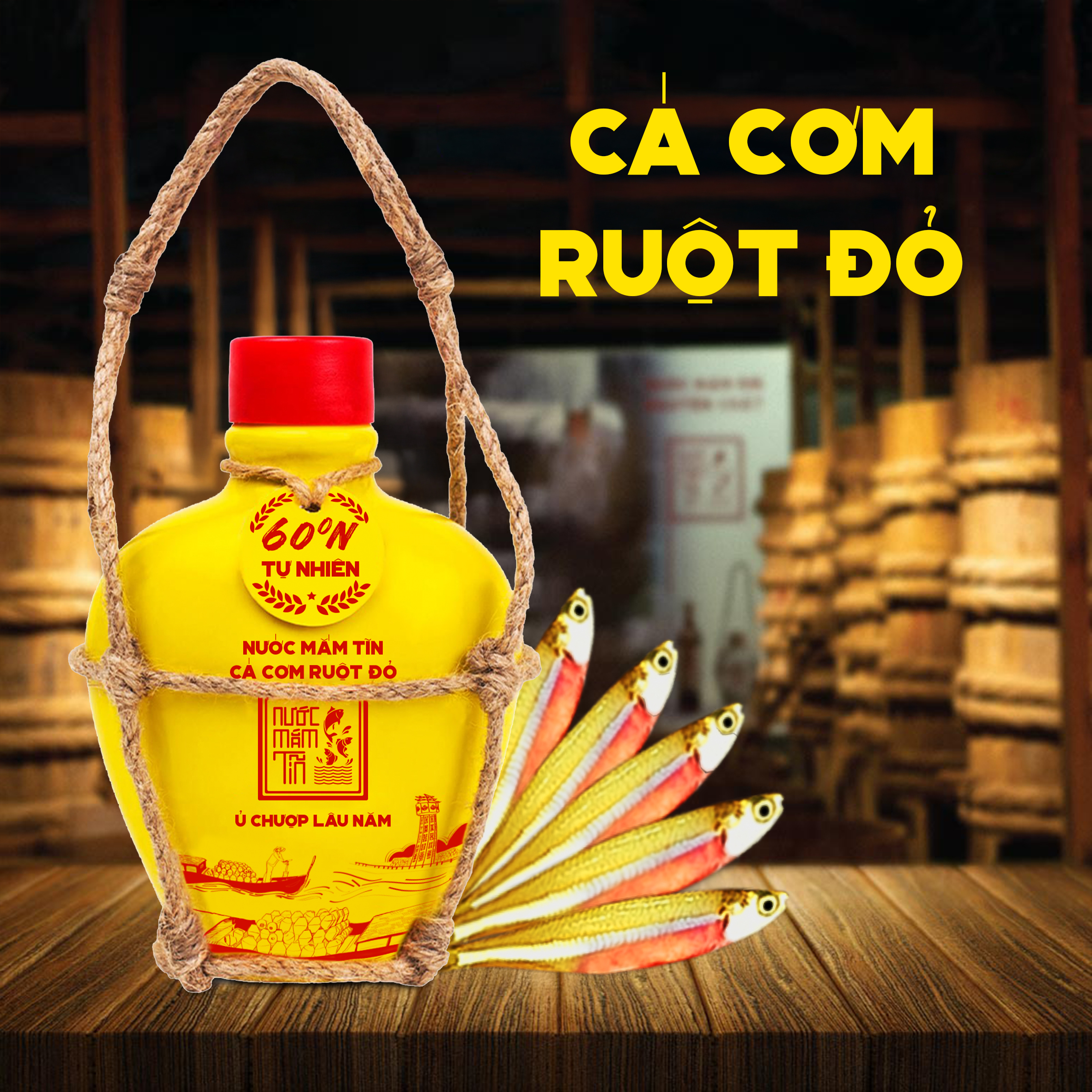 Đặc Sản Phan Thiết - [Combo 02 Bình Gốm 60 Đạm] Nước Mắm Tĩn Cá Cơm Ruột Đỏ Độ Đạm 60N 250Ml Rin Nguyên Chất Không Chất Bảo Quản