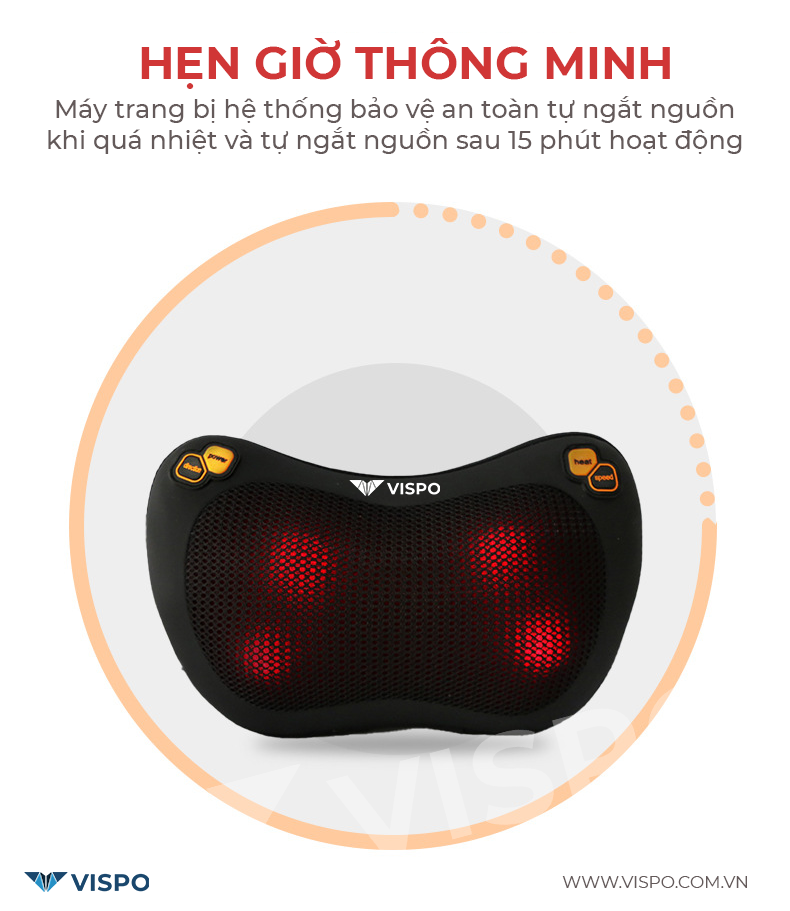 Gối Massage Nhiệt Hồng Ngoại VISPO VP-G23 - 4 Bi Xoay Chuyên Dùng Cho Cổ, Vai, Gáy, Thắt Lưng Sử Dụng Tại Nhà, Văn Phòng Hoặc Trên Ô tô