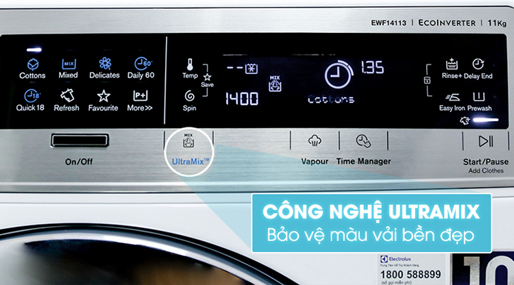 Máy Giặt Cửa Ngang Inverter Electrolux EWF14113 (11.0 Kg) - Trắng - Hàng Chính Hãng Máy Giặt Cửa Ngang Inverter Electrolux EWF14113 (11.0 Kg) - Trắng - Hàng Chính Hãng