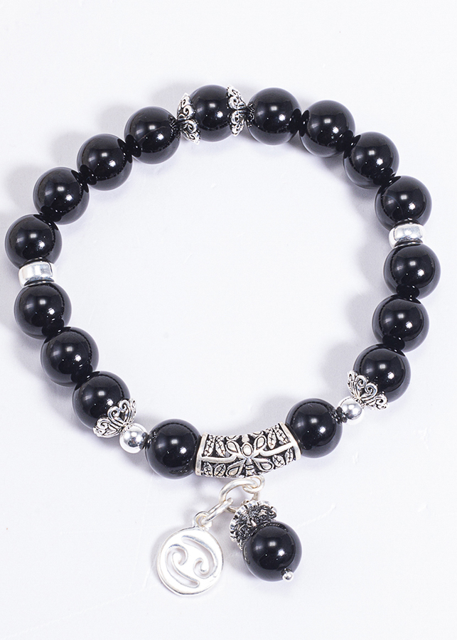 Vòng Tay Phong Thủy Đá Obsidian Phối Charm Cung Hoàng Đạo Cự Giải (8mm) Mệnh Thủy, Mộc