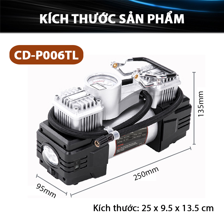 Máy bơm lốp ô tô 2 xi lanh có đèn CIND CD-P006TL 5