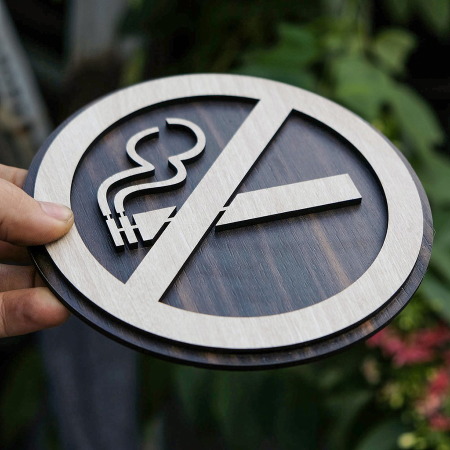 Tranh gỗ treo tường_Biển gỗ No Smoking- Cấm hút thuốc F02_CRN_01
