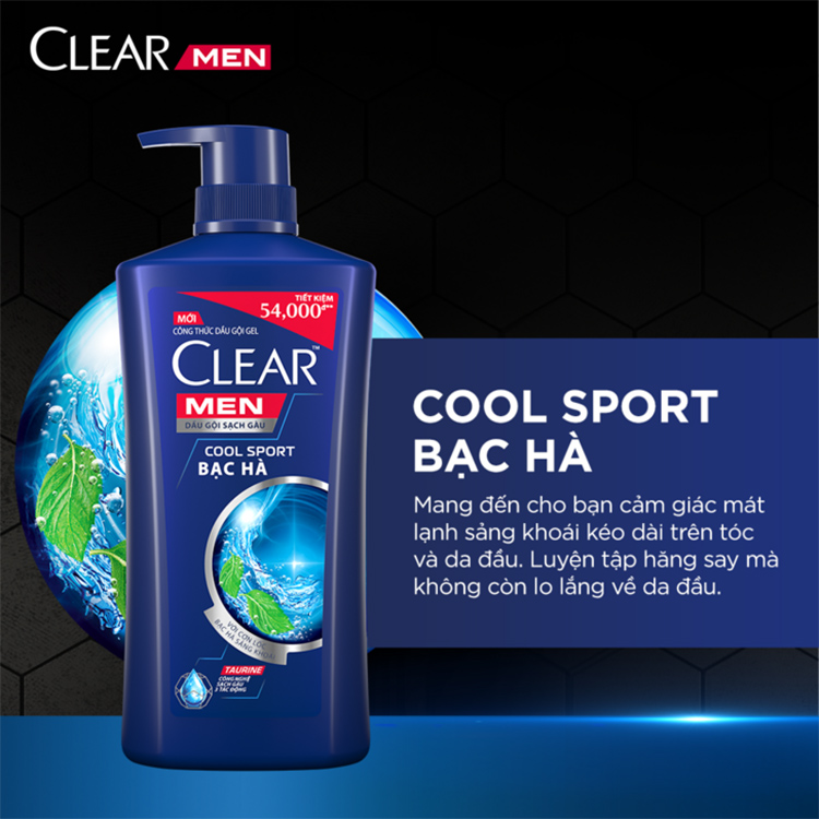 Dầu Gội Sạch Gàu Clear Men Cool Sport Bạc Hà (650g)