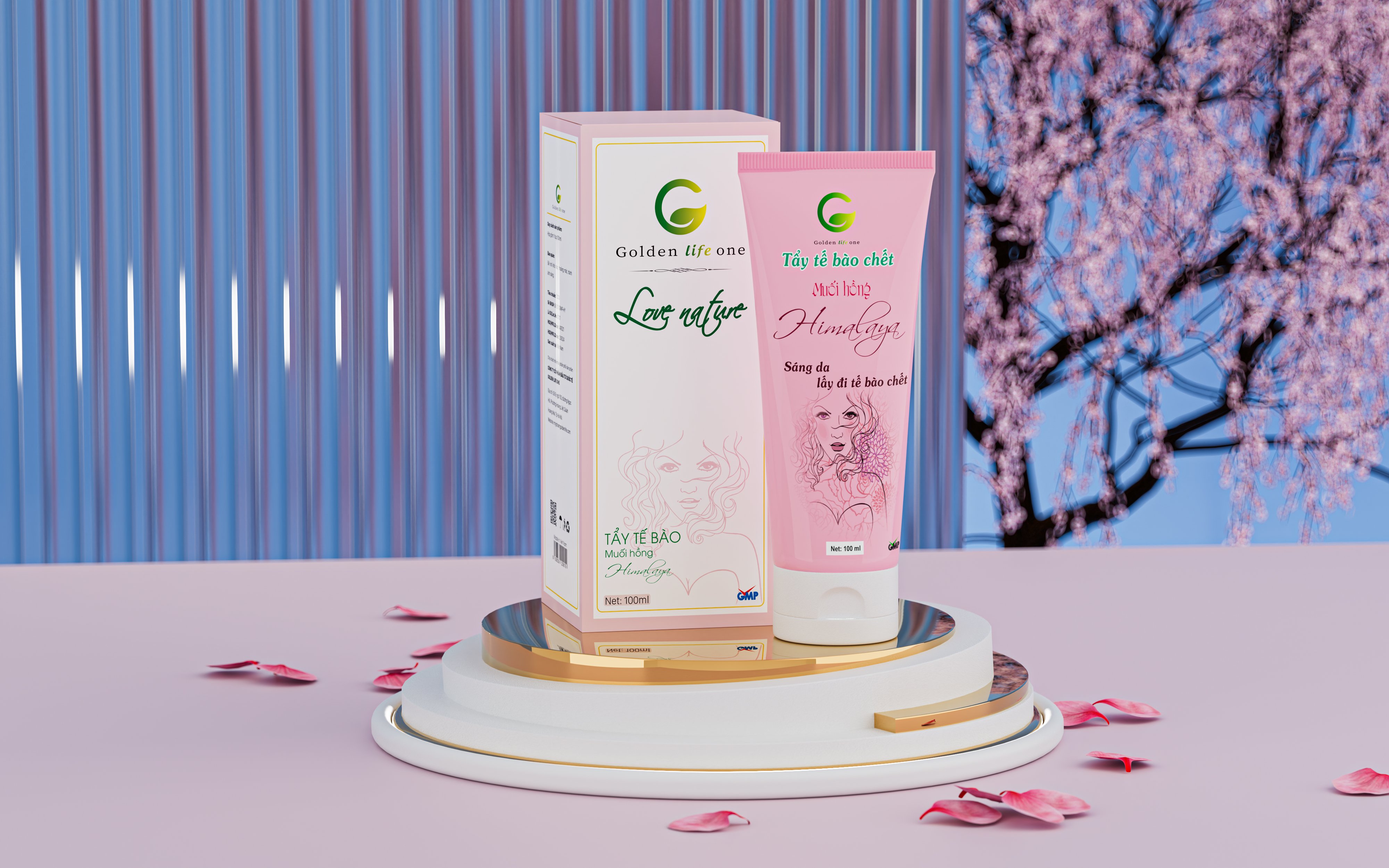 combo sữa rửa mặt love nature 50ml + tẩy tế bào chết love nature 100ml + serum tảo biển love nature 15ml golden life one 2