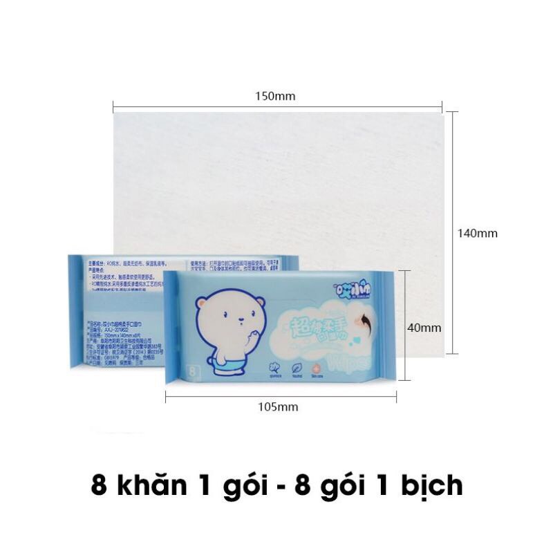 Khăn Giấy Ướt Mini Dễ Thương Bỏ Túi Tiện Lợi ( 1 Túi 8 Gói ) Phù Hợp Mang Đi Chơi, Đi Du Lịch, Tiện Dụng Giao Màu Ngẫu Nhiên