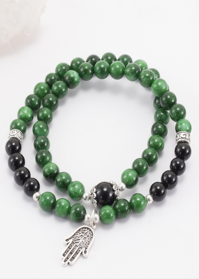 Vòng 2 Line Đá Cẩm Thạch Sơn Thuỷ Phối Charm Bạc (6mm) Ngọc Quý Gemstones