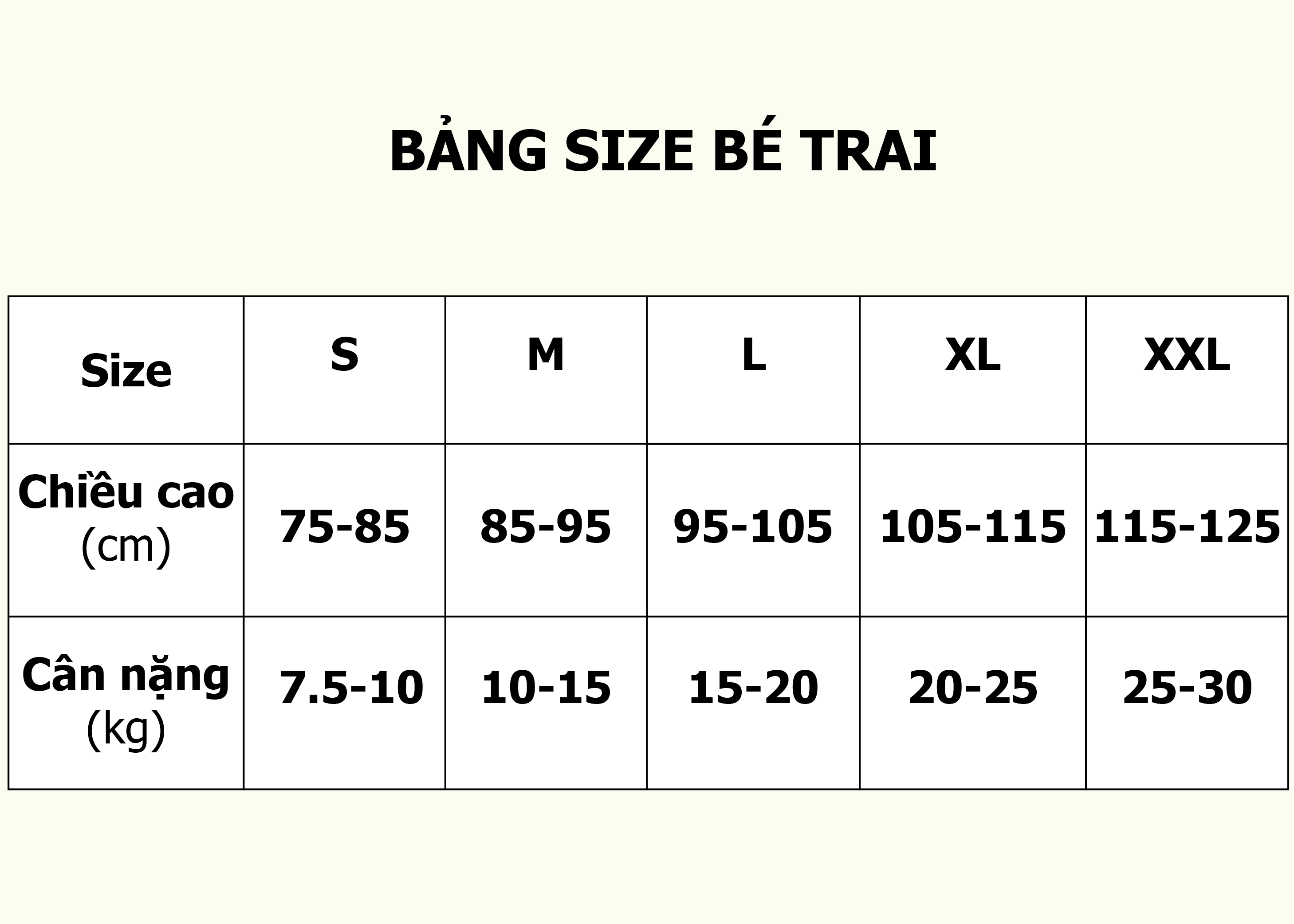 Bảng size