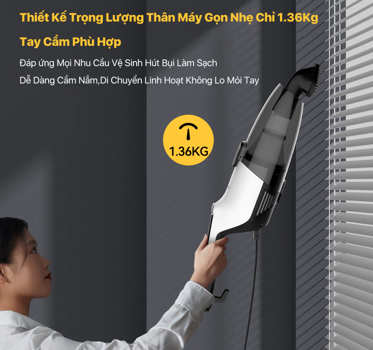 Máy hút bụi Deerma DX120C lực hút 16Kpa, Công suất 600W động cơ không chổi than {New 2025} - Hàng chính hãng