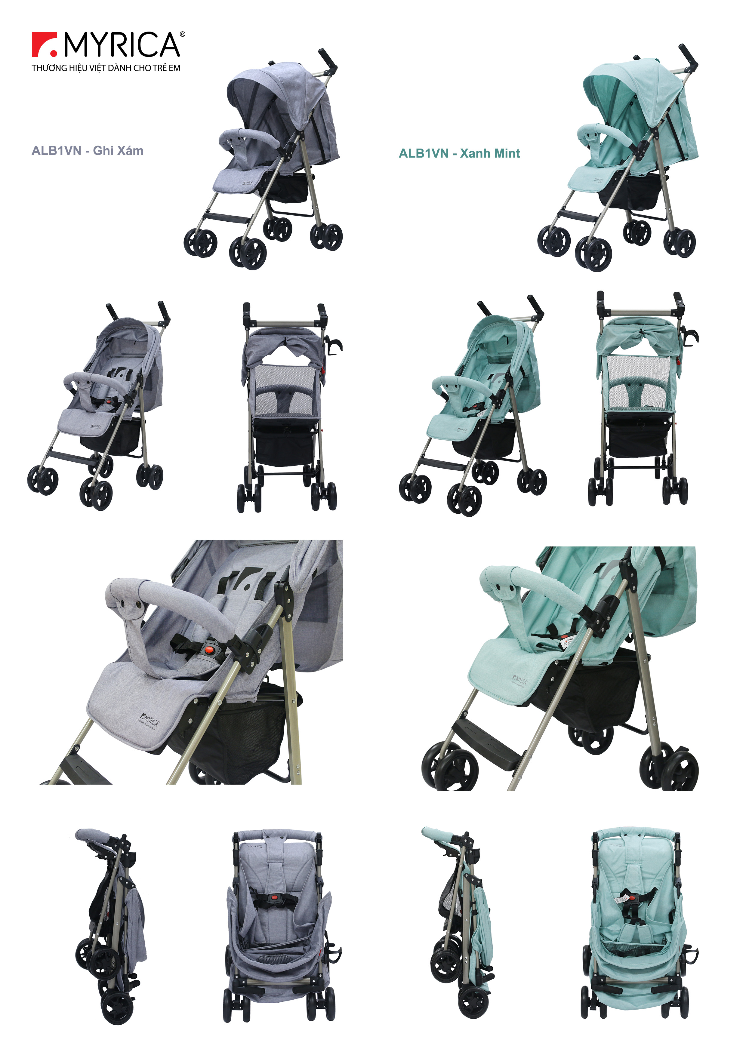 Xe đẩy ALB1VN Xanh và Xám