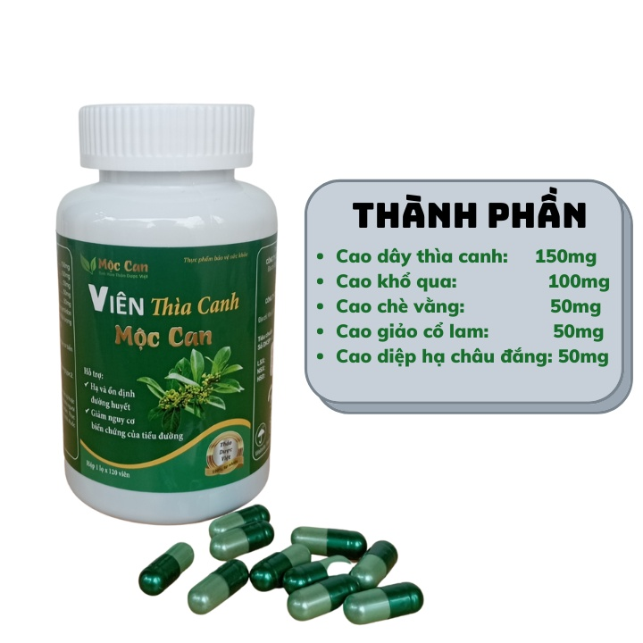 Viên Dây Thìa Canh Mộc Can giúp giảm đường huyết,hỗ trợ ngăn ngừa biến chứng tiểu đường hộp 120 viên