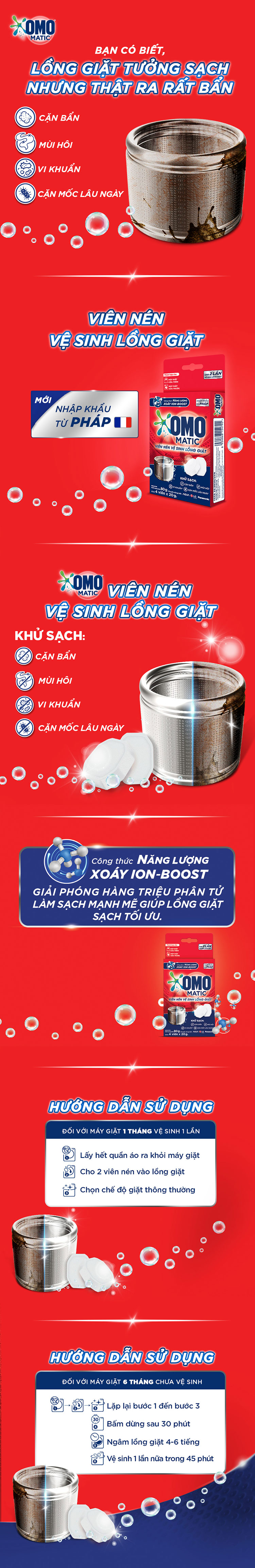 Combo 3 Hộp 4 Viên Nén Vệ Sinh Lồng Giặt OMO Matic 80gr