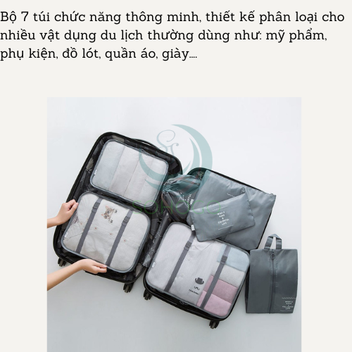 [VIDEO]- Set 8 túi đựng đồ du lịch đa năng, nhiều size- CHỌN MÀU- Bộ 8 túi phân loại đồ phù hợp đi công tác, du lịch cho nam và nữ