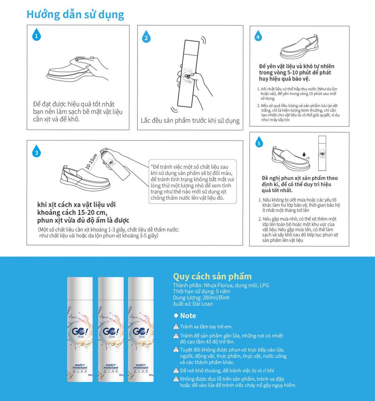 Xịt Chống Thấm Nước Cho Giày Gotech (180ml)