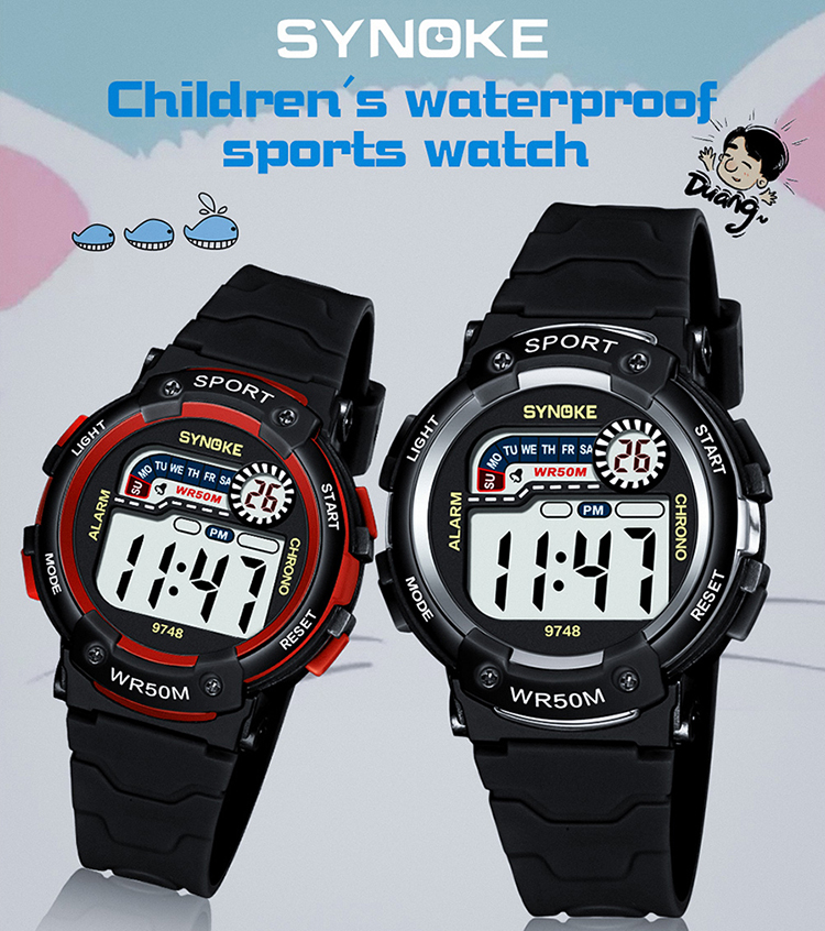 SYNOKE 9748 Child Watch Sport Watch Luminous Alarm Digital Waterproof Wrist Watch kid Watch