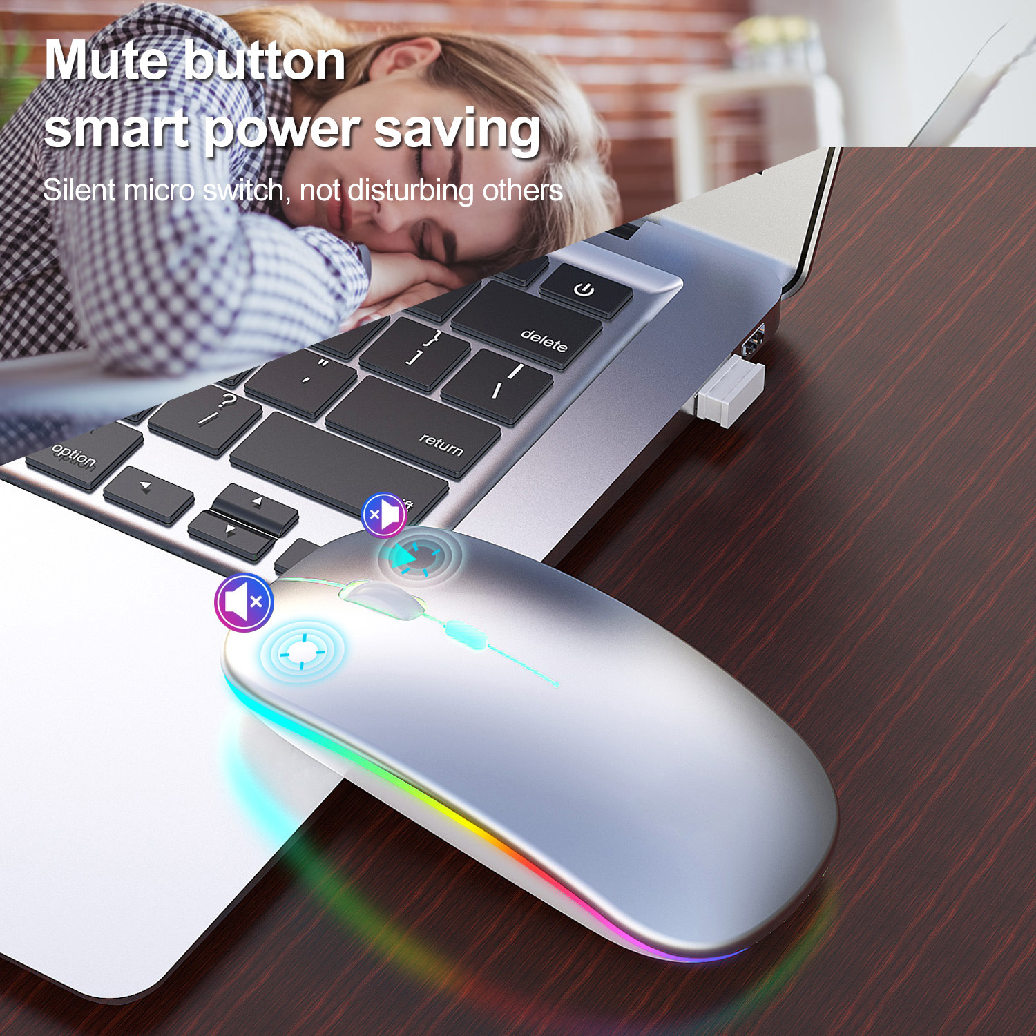 Chuột Không Dây PIX-LINK P402 Sạc Pin, Không Tiếng Click, Led Đổi Màu, DPI1600 - Hàng Chính Hãng
