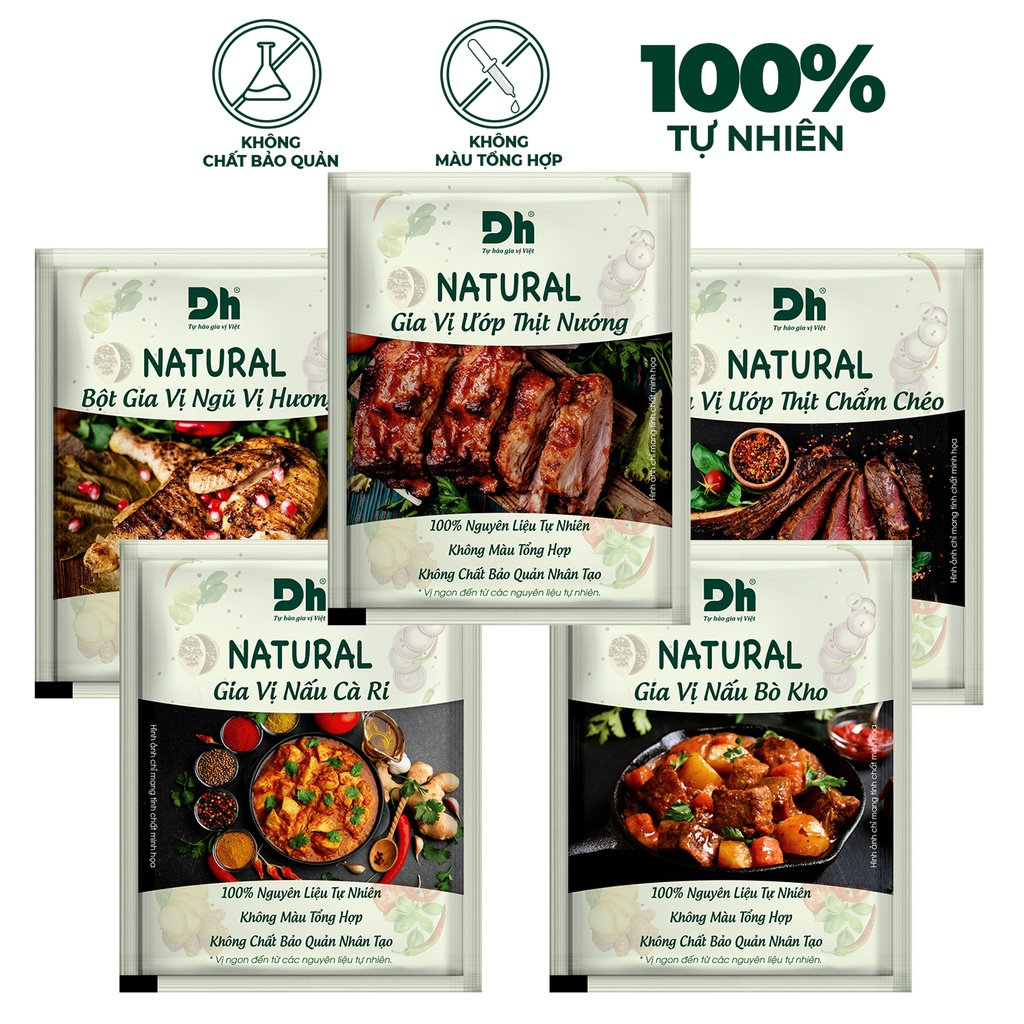 Natural Gia Vị Nấu Ướp Dh Foods - Gia Vị Ngũ Hương, Nấu Cà Ri, Ướp Thịt Nướng, Ướp Thịt Chẩm Chéo, Ướp Thịt Mắc Mật, Nấu Bò Kho