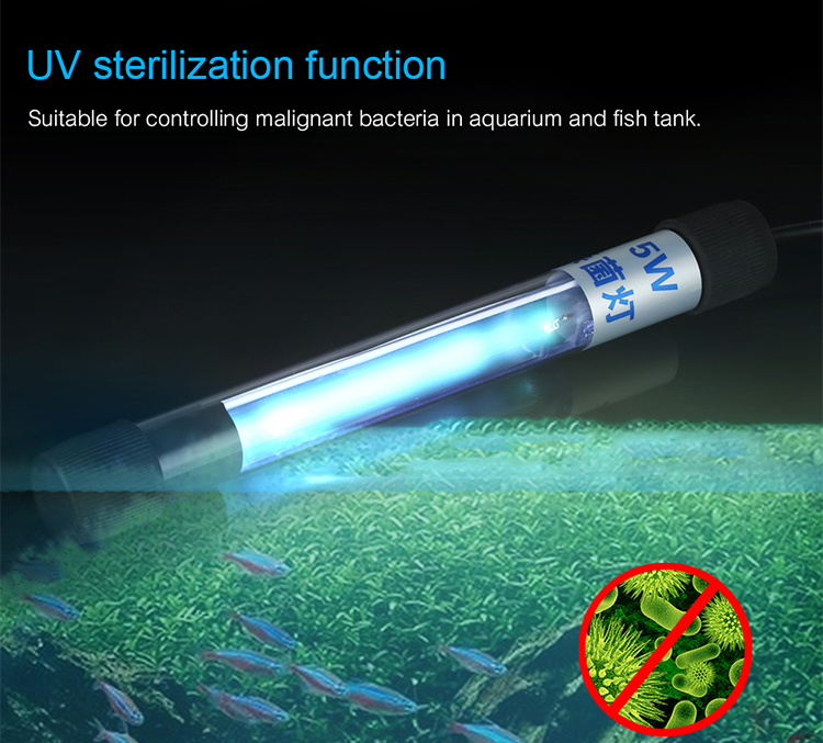 UV Light Sterilization Lamp Submersible Ultraviolet Sterilizer Water Disinfection for Aquarium Fish Tank Pond