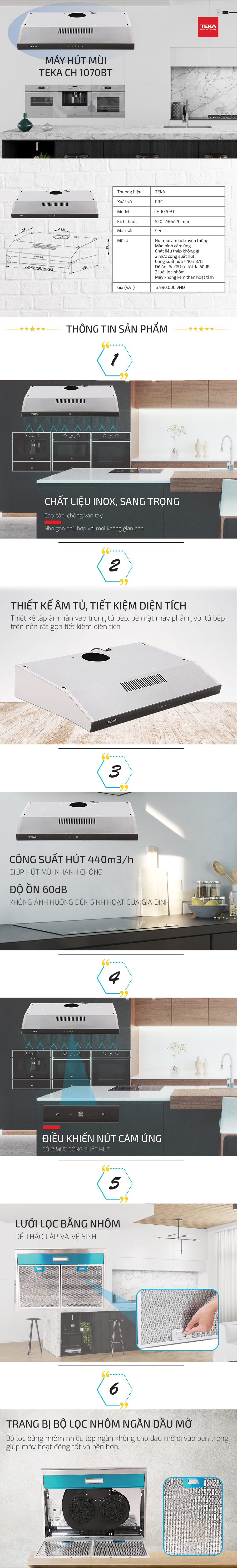 Máy Hút Mùi Teka CH 1070BT (70 cm) - Hàng Chính Hãng