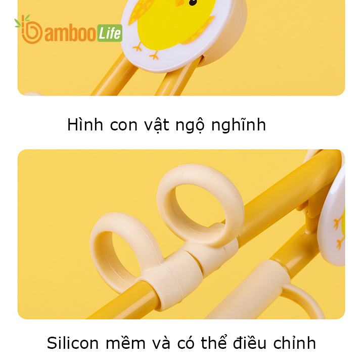 Đũa tập ăn cho bé Bamboo Life hàng chính hãng từ bột ngô Đũa tập ăn xỏ ngón cho bé Dụng cụ tập ăn cho bé 3