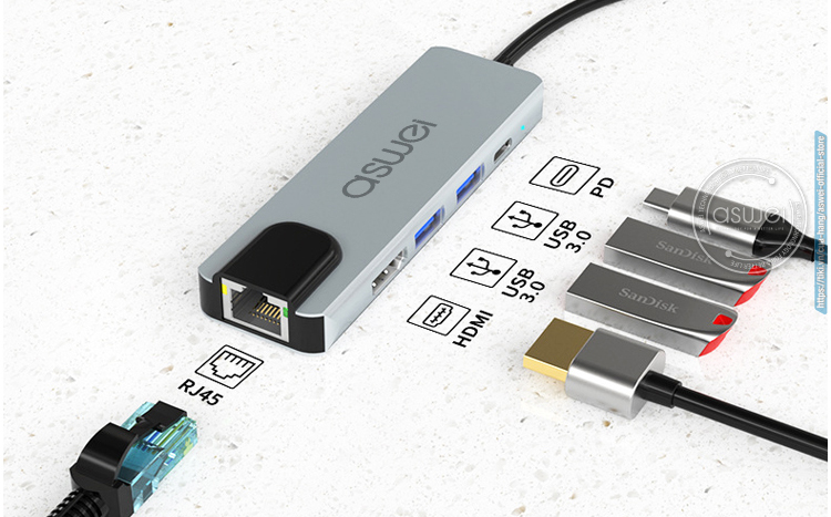 hub usb 3.0, hub type c to hdmi aswei 5in1