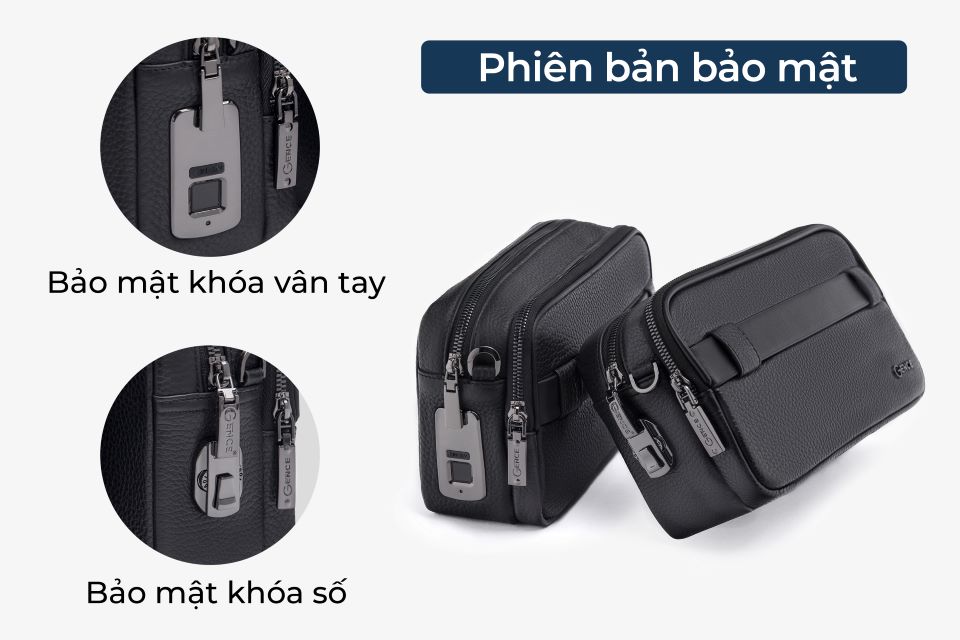 Clutch Đeo Chéo Ví Nam Cầm Tay GENCE RB08 Da Bò Khóa Vân Tay Cao Cấp Màu Đen