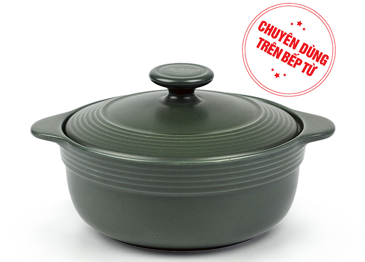 Nồi Dưỡng Sinh Hai Quai Đáy Từ 0.65L + Nắp Minh Long Healthy Cook Xanh Rêu