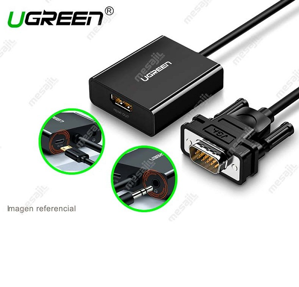 Dây chuyển đổi VGA sang HDMI màu đen dài 25cm Ugreen 50945  - Hàng chính hãng