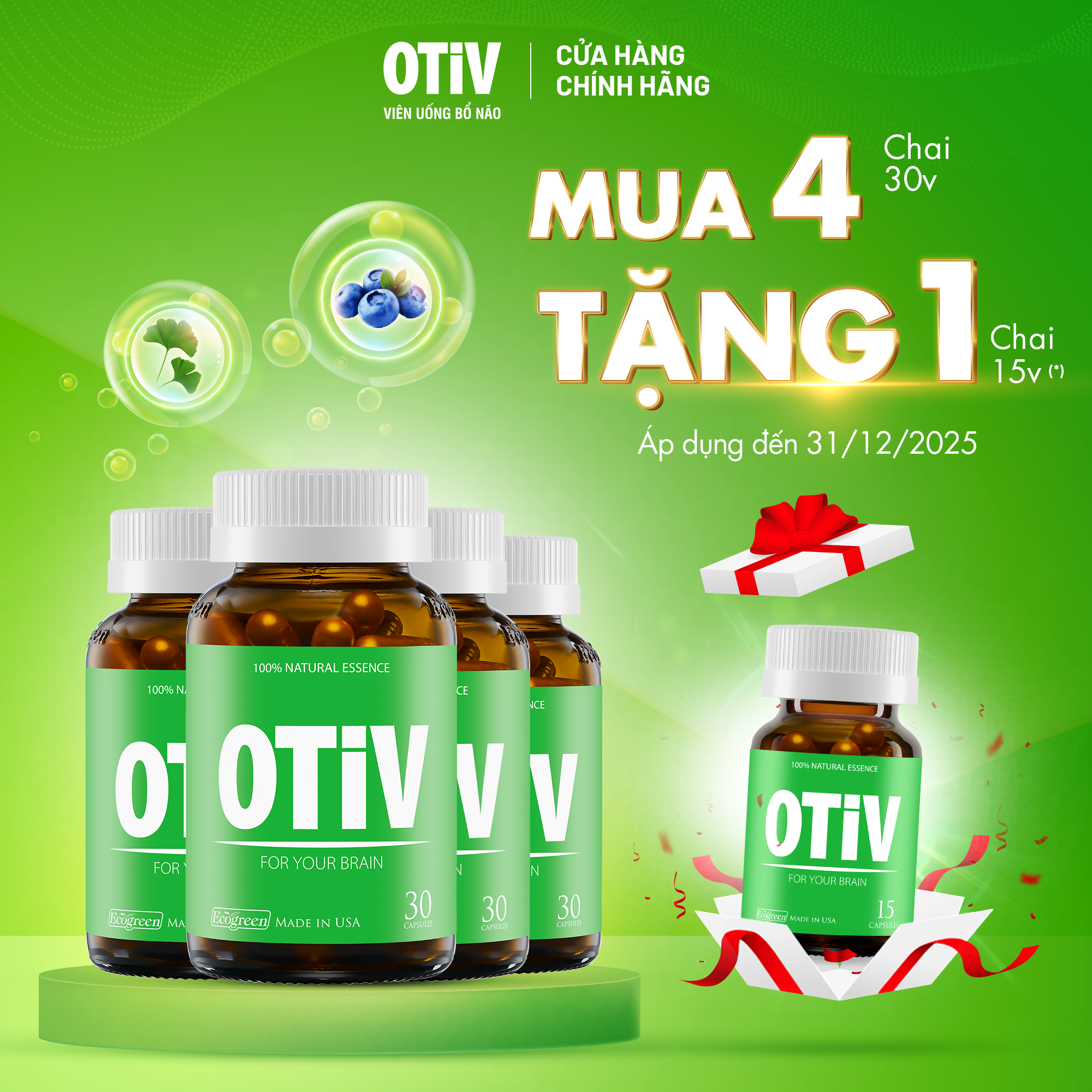 Combo 4 hộp OTIV bổ não 30 viên tặng 1 hộp 15 viên