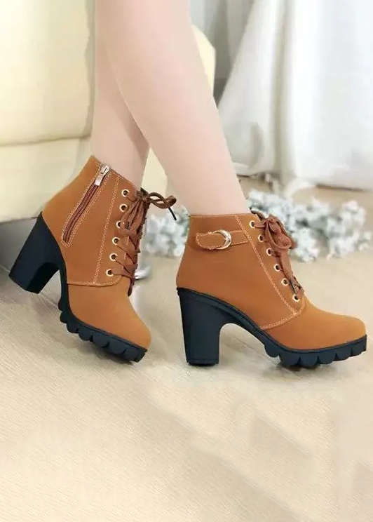 Giày Boot Nữ Da Lộn Khóa Kéo 1 Khuy Cài Cổ