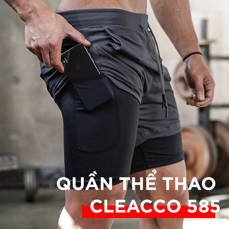 Quần tập gym đùi short thể thao đa năng , có lớp lót thấm mồ hôi , chống lộ ,túi trong để điện thoại Cleacco 585 - Boro Sport