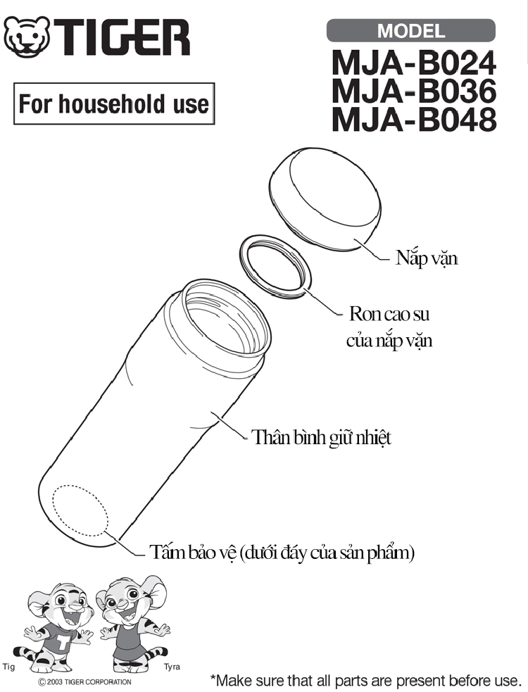 Bình Giữ Nhiệt Lưỡng Tính Tiger Nắp Vặn MJA-B048 (480ml)