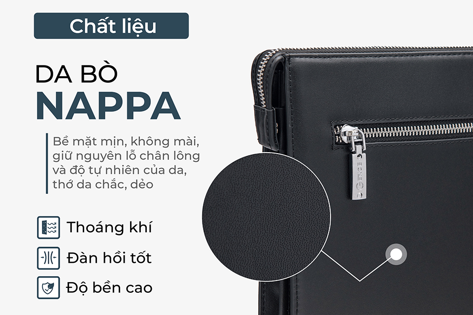 Ví Cầm Tay Nam Clutch Da GENCE CL07 Da Bò Cao Cấp Màu Đen Có Dây Đeo Vai