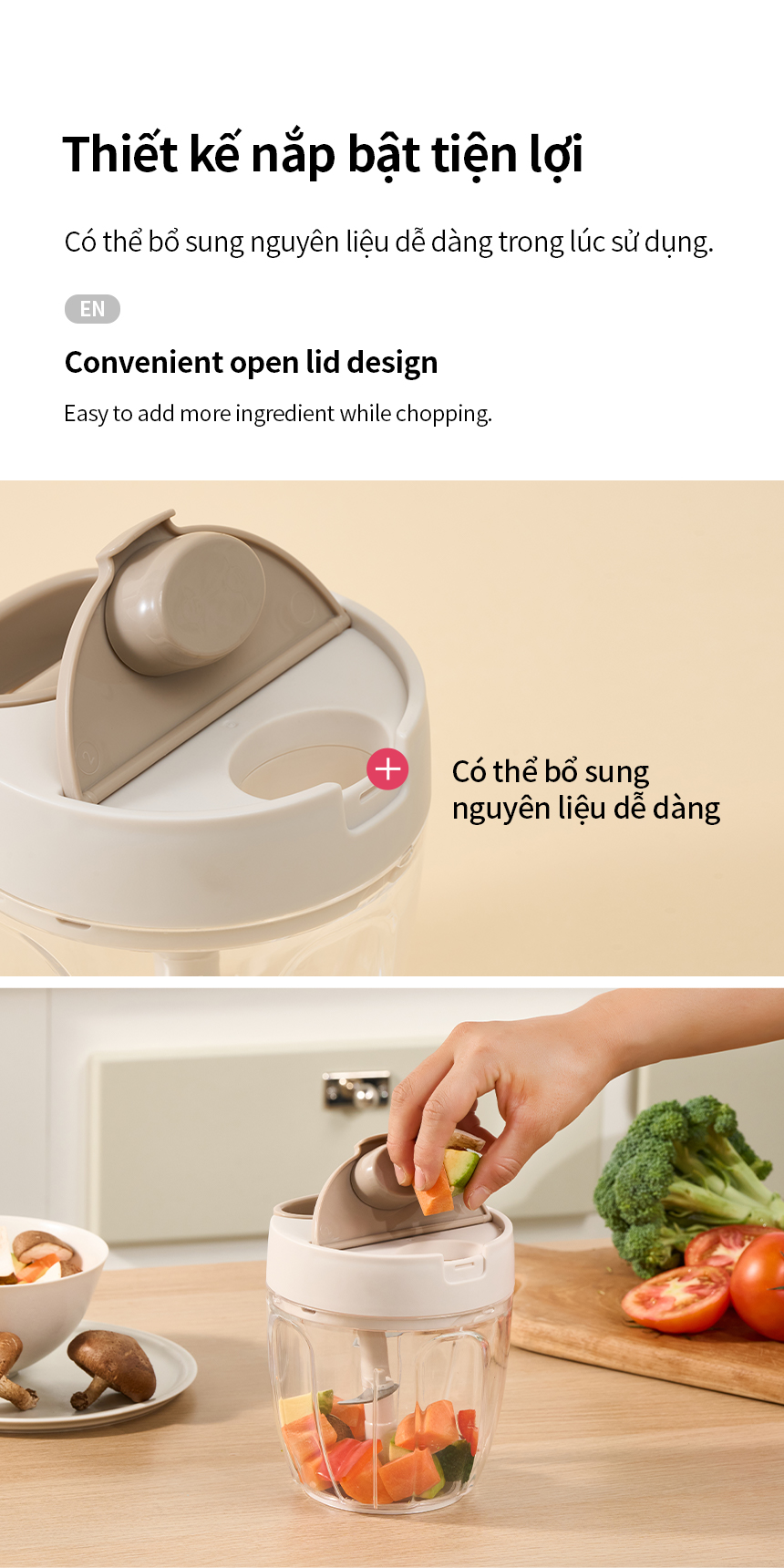 Dụng Cụ Xay Tỏi Ớt LocknLock CKS342BEG, CKS343BEG, CKS344BEG, Hàng Chính Hãng, Kéo Tay - JoyMall