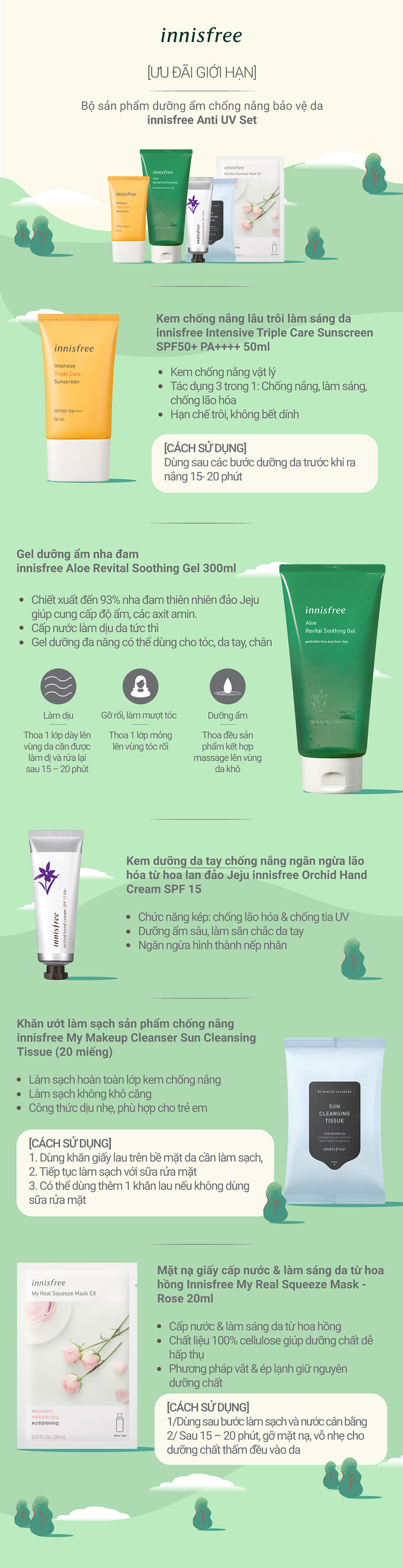 Bộ Sản Phẩm Dưỡng Ẩm Chống Nắng Bảo Vệ Da Innisfree Anti Uv Set - 278002018
