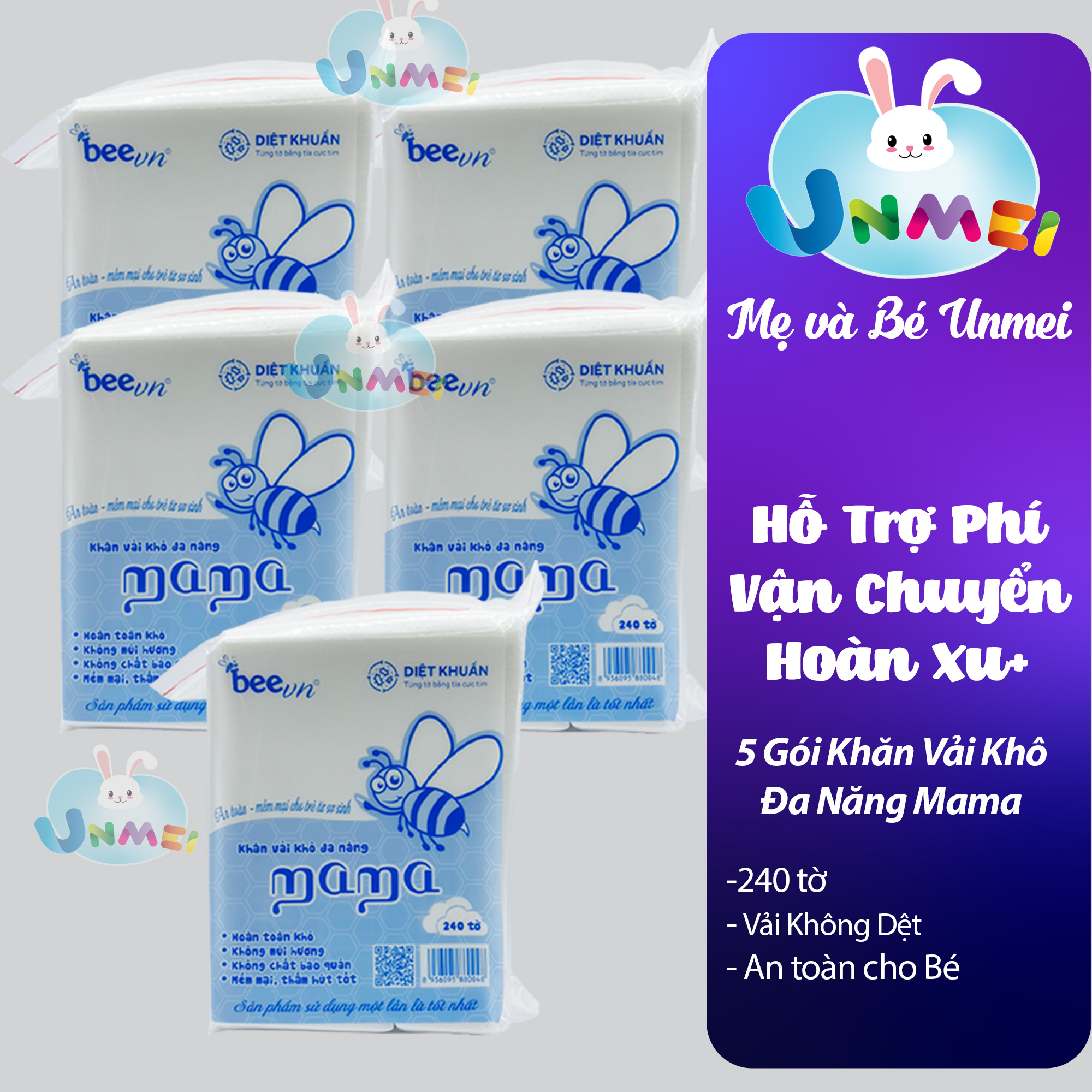 Combo 5 bịch khăn vải khô đa năng Mama (bịch 240 tờ)